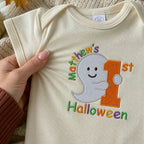 Personalized Baby Bodysuit First Halloween Gift for Grandkids - Embroidered Name with Cute Ghost One-Piece