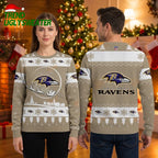 Personalized Baltimore Ravens Santa Sleigh Custom Name - Ravens Fan Holiday Gift Ugly Christmas Sweater