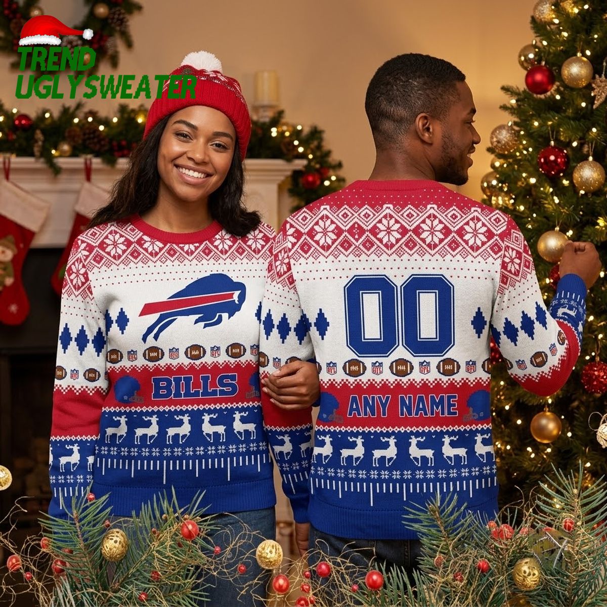 Personalized Buffalo Bills Logo Custom Name Ugly Christmas Sweater