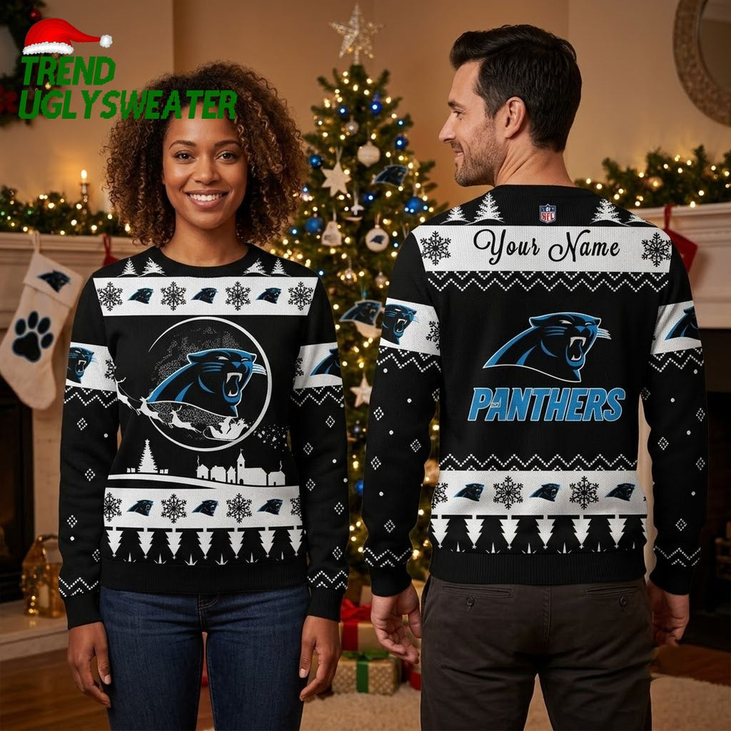 Personalized Carolina Panthers Snowflake Pattern Custom Name Ugly Christmas Sweater