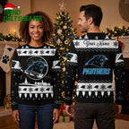 Personalized Carolina Panthers Snowflake Pattern Custom Name Ugly Christmas Sweater