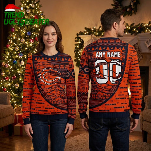 Personalized Chicago Bears Bear Mascot Custom Name Ugly Christmas Sweater