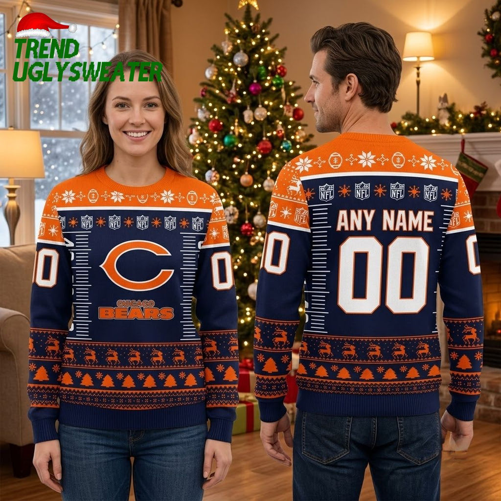 Personalized Chicago Bears C Logo Custom Name And Number Ugly Christmas Sweater