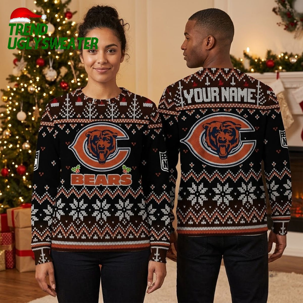 Personalized Chicago Bears Logo Custom Name Ugly Christmas Sweater