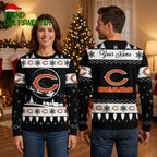Personalized Chicago Bears Santa Sleigh Custom Name Ugly Christmas Sweater Fan Gift Design
