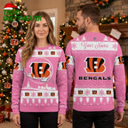 Personalized Cincinnati Bengals Snowflake Logo Custom Name Pink Ugly Christmas Sweater