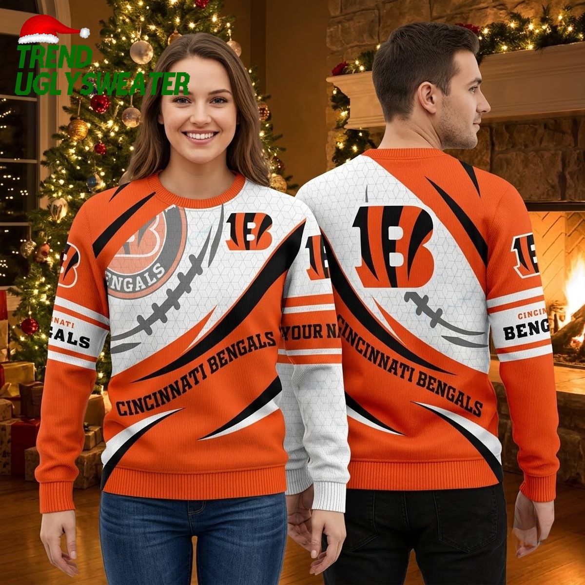 Personalized Cincinnati Bengals Woolen Sweater With Custom Name