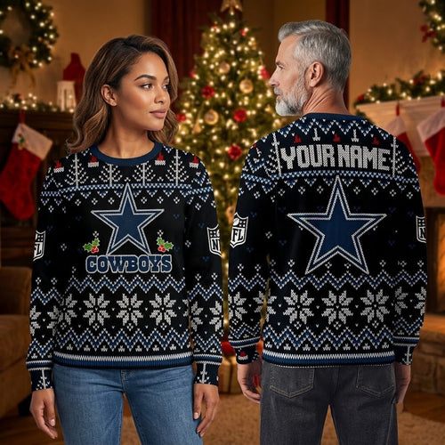 Personalized Dallas Cowboys Star Custom Name Ugly Christmas Sweater