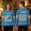 Personalized Detroit Lions Blue Lion Custom Name And Number Ugly Christmas Sweater