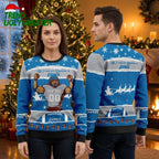 Personalized Detroit Lions Football Player Custom Name And Number Ugly Christmas Sweater