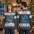 Personalized Detroit Lions Leaping Lion Custom Name Ugly Christmas Sweater Game Day Gift