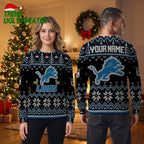 Personalized Detroit Lions Logo Custom Name Ugly Christmas Sweater