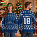 Personalized Indianapolis Colts Horseshoe Custom Name And Number Ugly Christmas Sweater