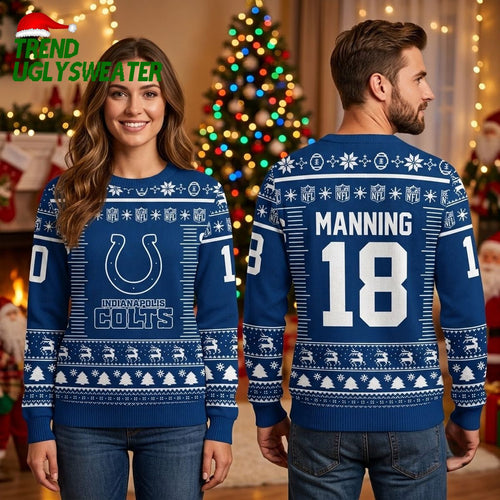 Personalized Indianapolis Colts Horseshoe Custom Name And Number Ugly Christmas Sweater