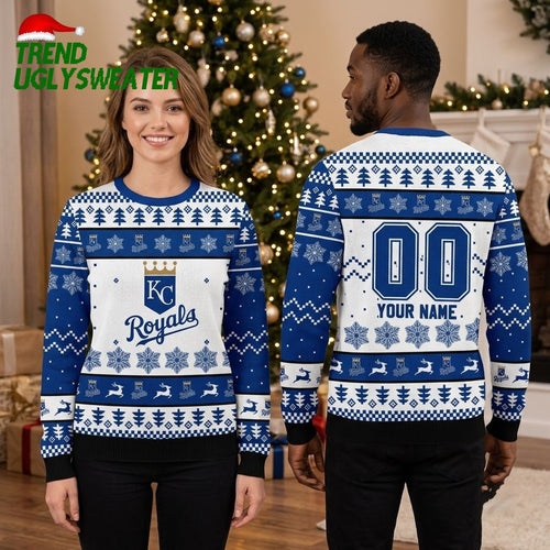 Personalized KC Royals Snowflake Custom Name And Number Ugly Christmas Sweater