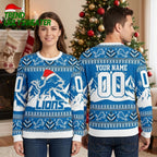 Personalized Lions Roaring Lion Santa Hat Custom Name Ugly Christmas Sweater