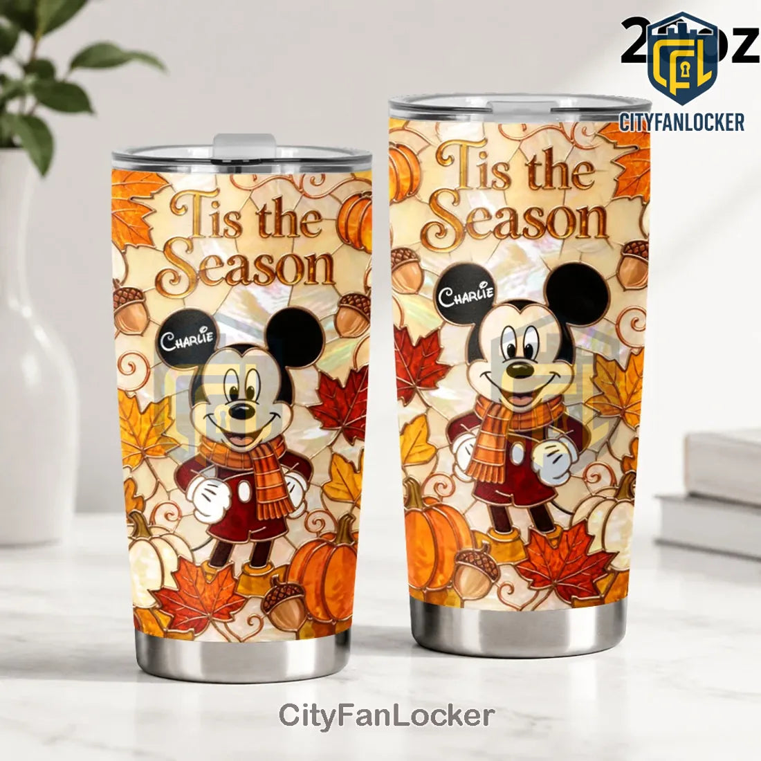 Personalized Mickey Mouse Autumn Leaves Stainless Steel Tumbler