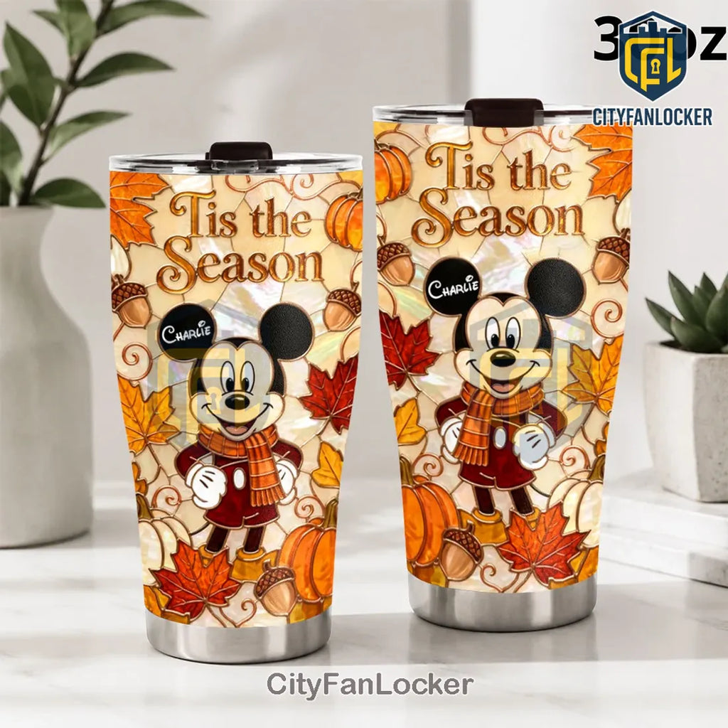 Personalized Mickey Mouse Autumn Leaves Stainless Steel Tumbler