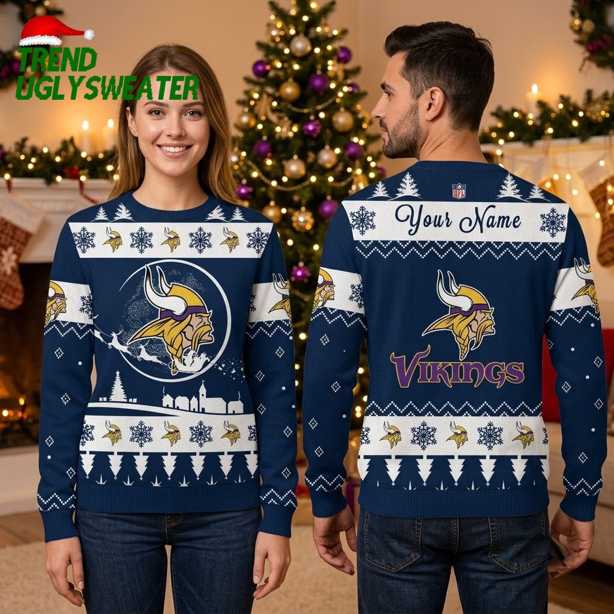 Personalized Minnesota Vikings Norseman Mascot Custom Name Ugly Christmas Sweater