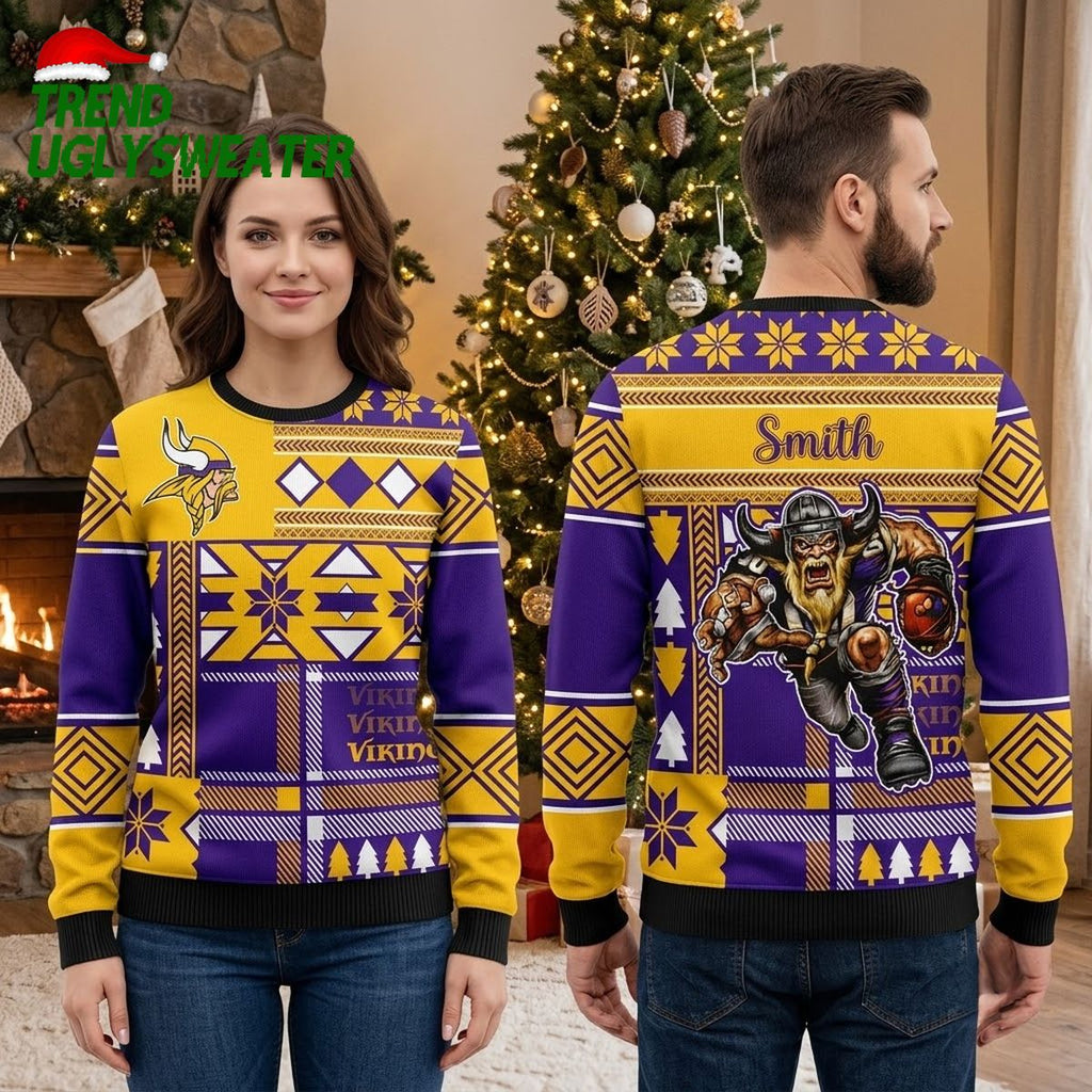 Personalized Minnesota Vikings Viking Warrior Custom Name Ugly Christmas Sweater