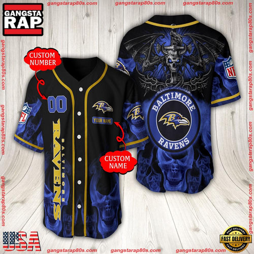 NFL Custom Name Number Baltimore Ravens Baseball Jersey