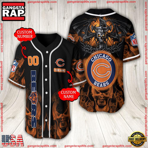 NFL Custom Name Number Chicago Bears Baseball Jersey