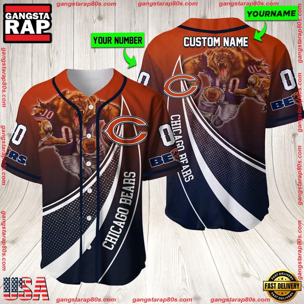 NFL Custom Name Number Chicago Bears Mascot Football New Design Baseball Jersey Shirt