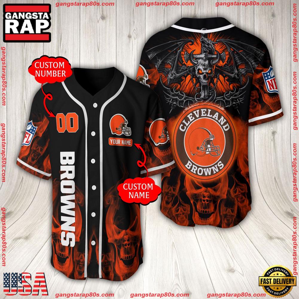 NFL Custom Name Number Cleveland Browns Baseball Jersey