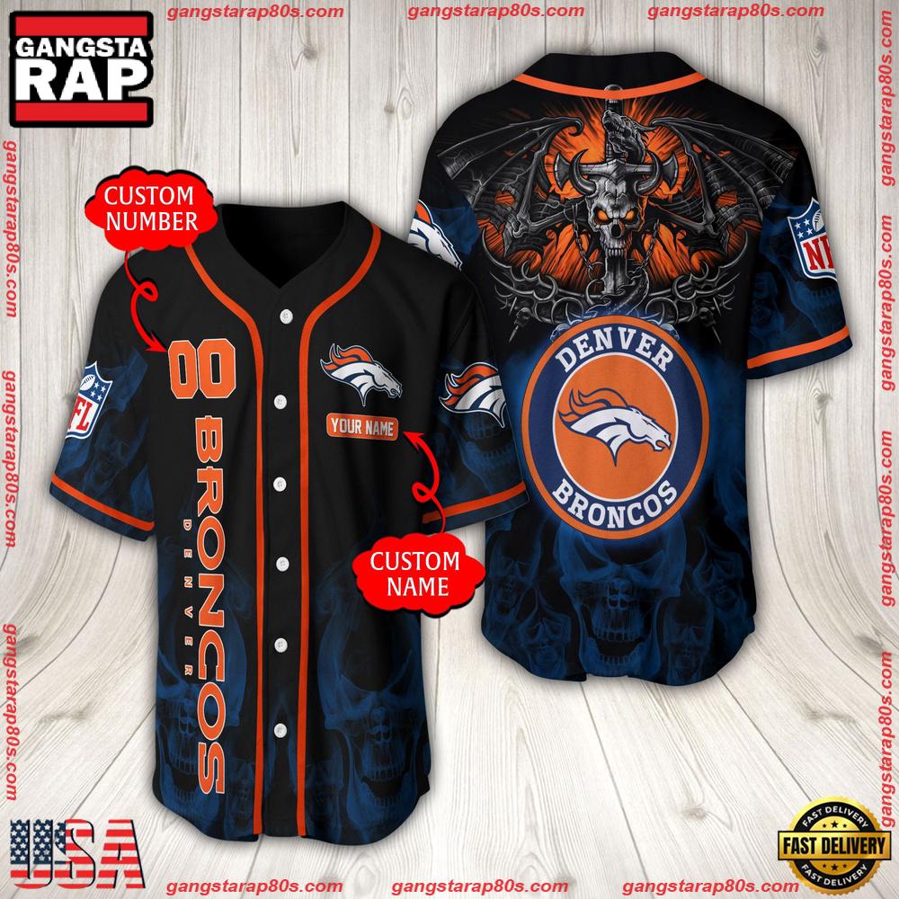 NFL Custom Name Number Denver Broncos Baseball Jersey