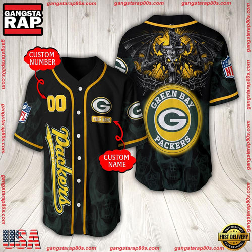 NFL Custom Name Number Green Bay Packers Baseball Jersey