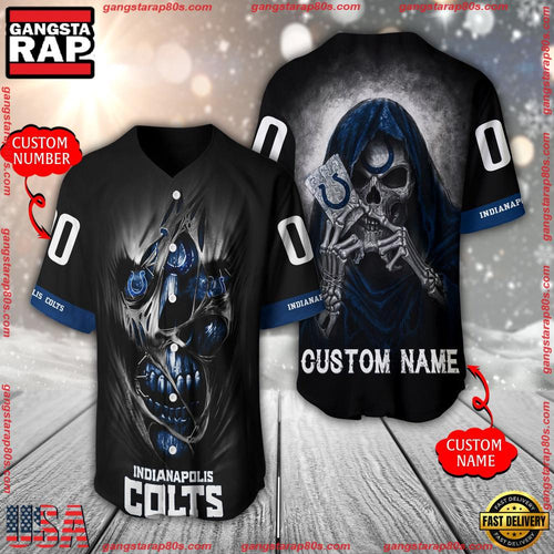 NFL Custom Name Number Indianapolis Colts Team Skull Death Baseball Jersey Shirt