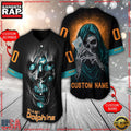 NFL Custom Name Number Miami Dolphins Team Skull Death Baseball Jersey Shirt