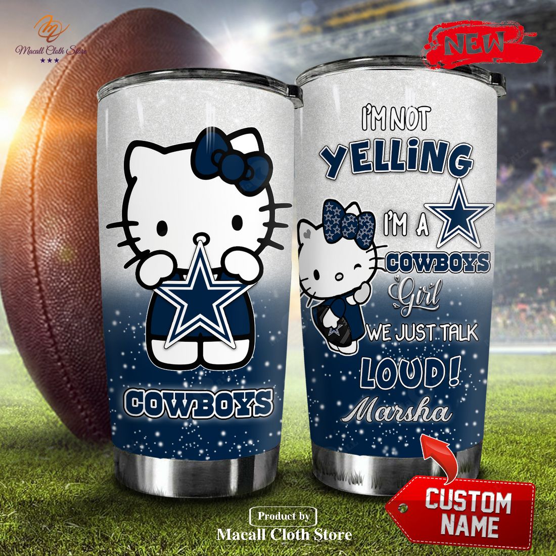 Personalized Name Hello Kitty Hug Dallas Cowboys Stainless Steel Tumbler