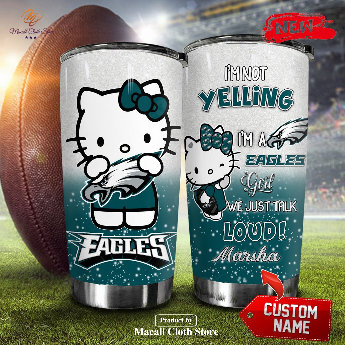 Personalized Name Hello Kitty Hug Philadelphia Eagles Stainless Steel Tumbler