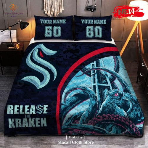 Personalized Name Number Seattle Kraken Quilt Bedding Set