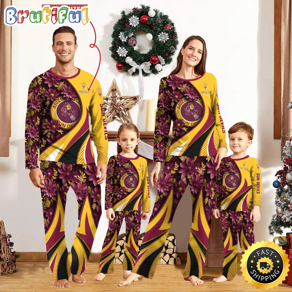 Personalized NCAA Arizona State Sun Devils Pajamas Flower For Sport Family