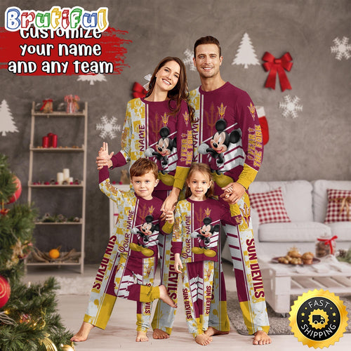 Personalized NCAA Arizona State Sun Devils Pajamas Mickey Mouse For Family