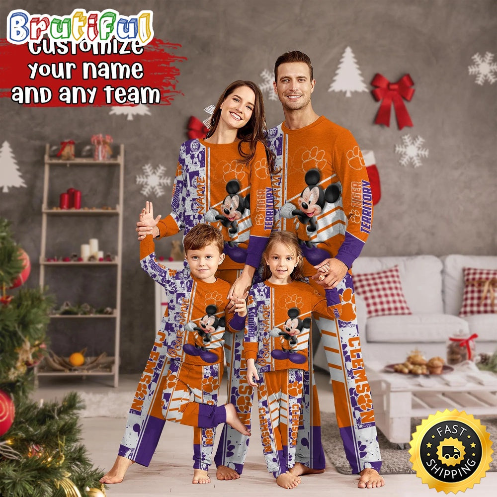 Personalized NCAA Clemson Tigers Pajamas Mickey Mouse For Family