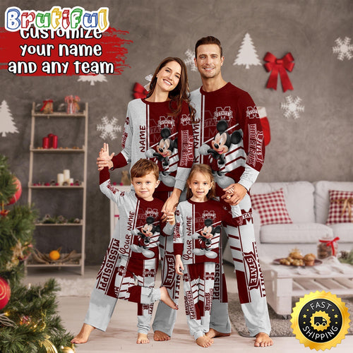 Personalized NCAA Mississippi State Bulldogs Pajamas Mickey Mouse For Family