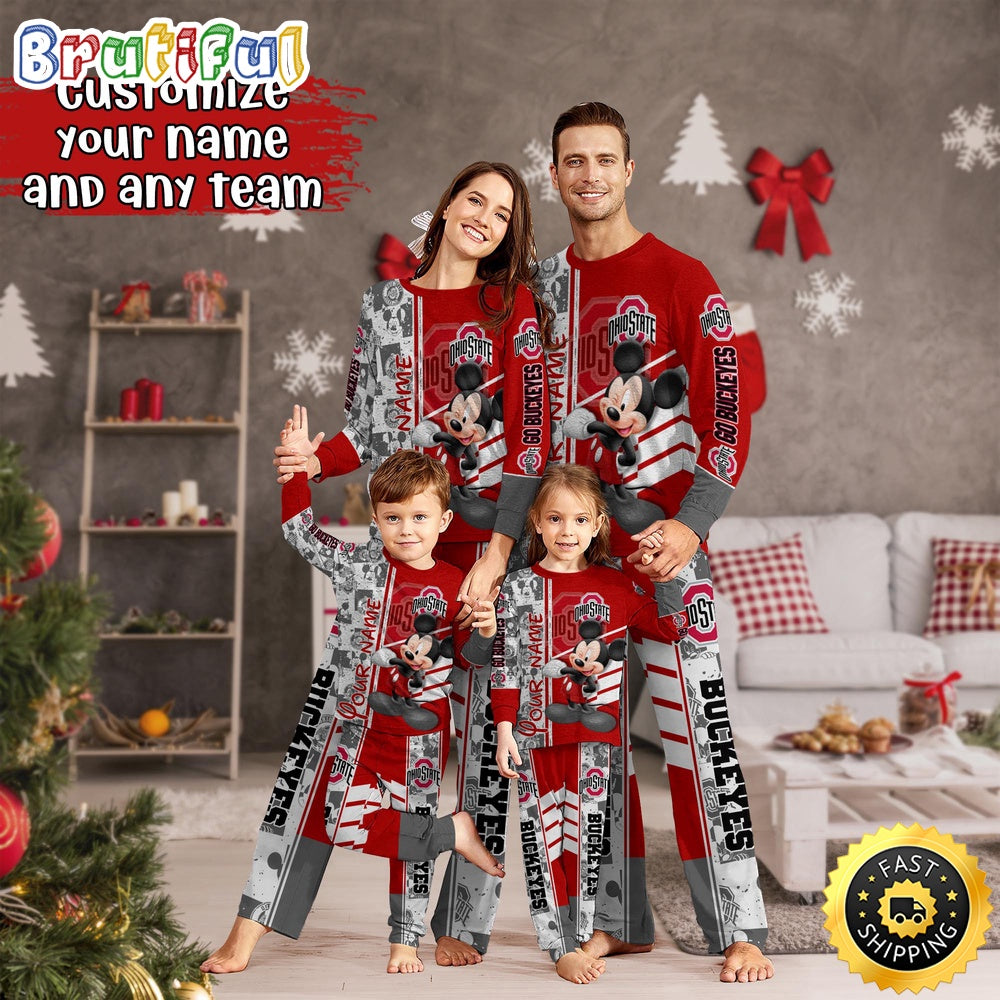 Personalized NCAA Ohio State Buckeyes Pajamas Mickey Mouse For Family