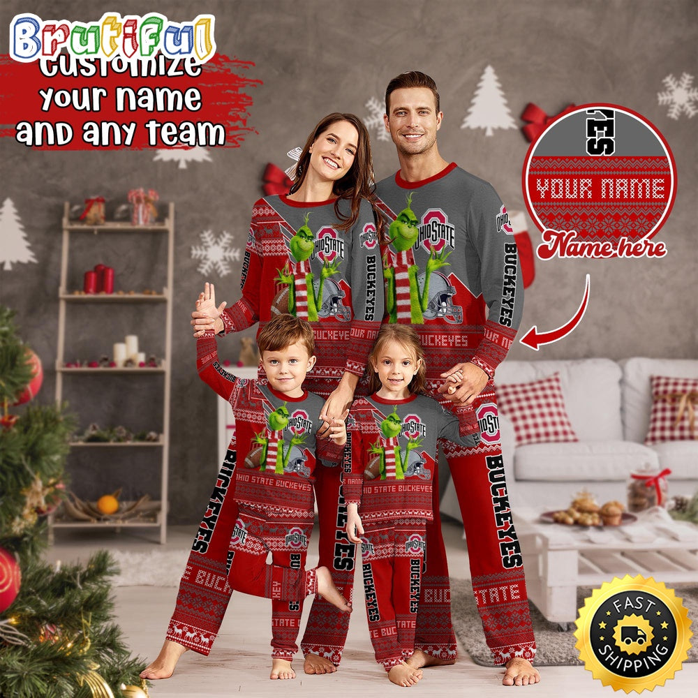 Personalized NCAA Ohio State Buckeyes Pajamas Xmas For Sport Family
