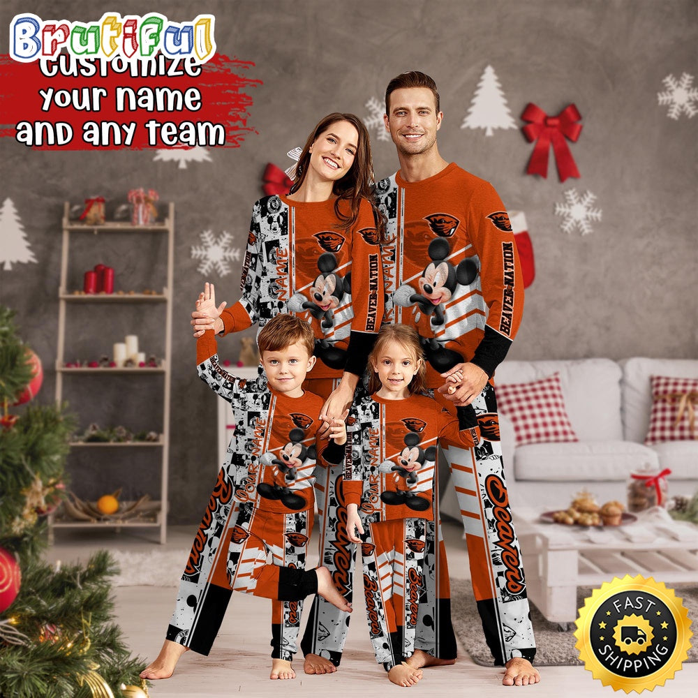 Personalized NCAA Oregon State Beavers Pajamas Mickey Mouse For Family