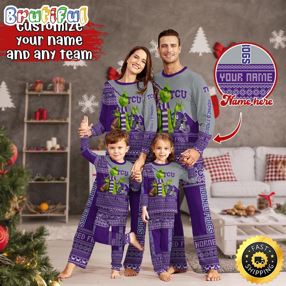 Personalized NCAA TCU Horned Frogs Pajamas Xmas For Sport Family