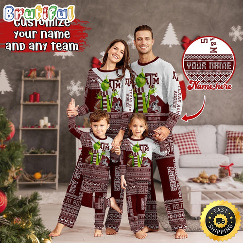 Personalized NCAA Texas A&ampM Aggies Pajamas Xmas For Sport Family