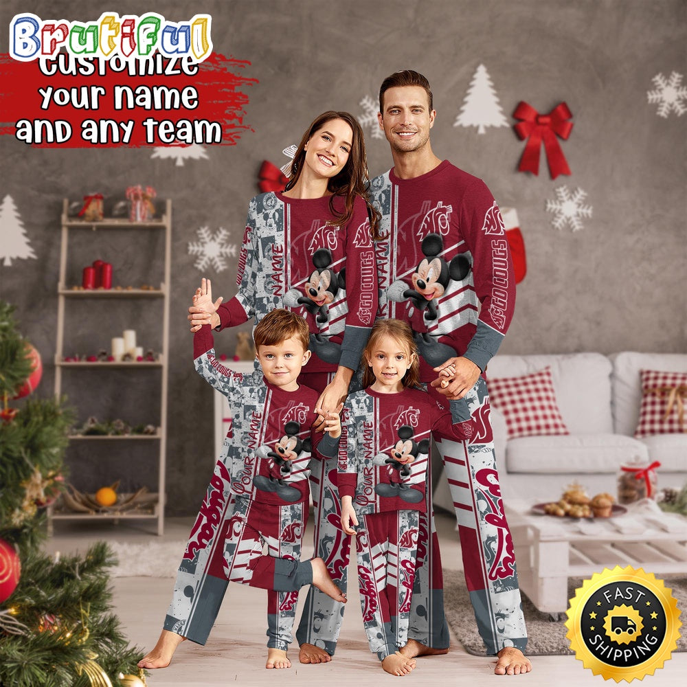 Personalized NCAA Washington State Cougars Pajamas Mickey Mouse For Family
