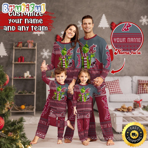 Personalized NCAA Washington State Cougars Pajamas Xmas For Sport Family