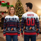 Personalized New England Patriots Icicle Logo Custom Name And Number Navy Blue Ugly Christmas Sweater