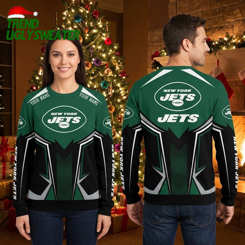Personalized New York Jets Armor Design Custom Name Ugly Christmas Sweater