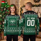 Personalized New York Jets Football Field Custom Name And Number Ugly Christmas Sweater