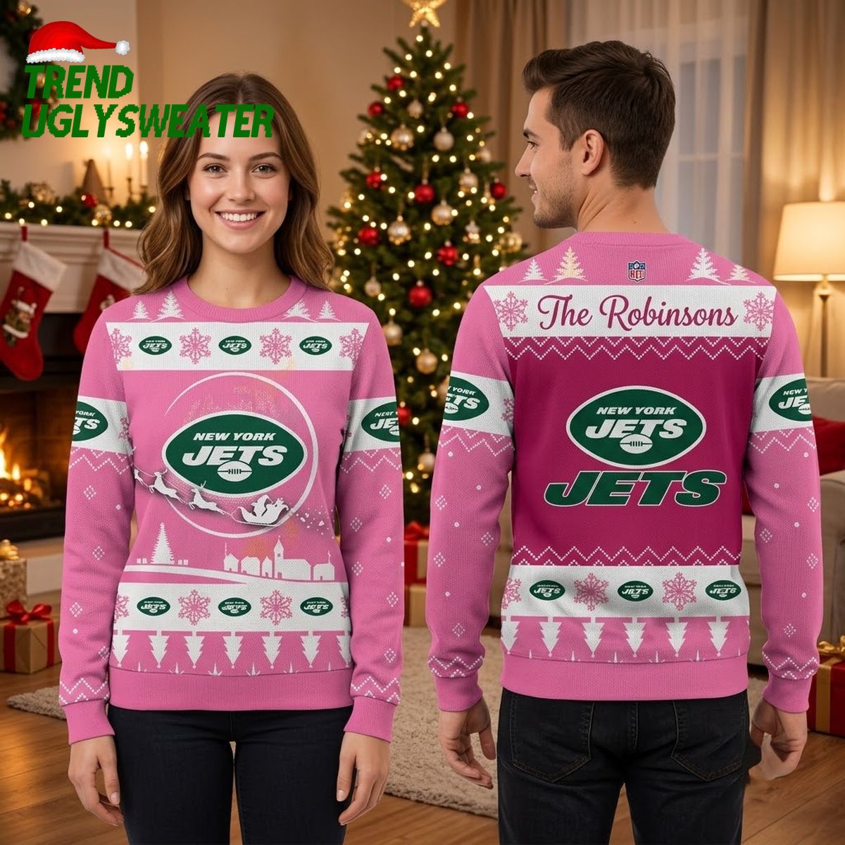 Personalized New York Jets Snowflake Custom Name Ugly Christmas Sweater